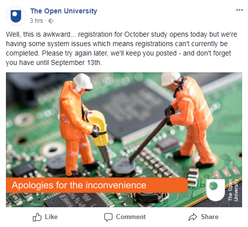 Open University FB account: 2018 Enrolment down